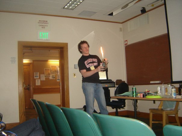 A much younger and skinnier version of me presenting my first live combustion demonstration.